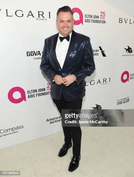 Ross Mathews attends the 26th annual Elton John AIDS Foundation Academy Awards Viewing Party sponsored by Bulgari, celebrating EJAF and the 90th...