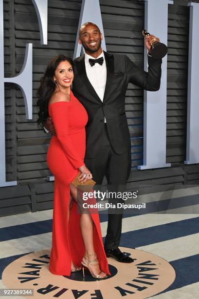 Vanessa Bryant and Kobe Bryant attend the 2018 Vanity Fair Oscar Party hosted by Radhika Jones at Wallis Annenberg Center for the Performing Arts on...