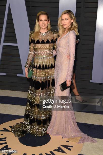 Erin Foster and Sara Foster attend the 2018 Vanity Fair Oscar Party hosted by Radhika Jones at the Wallis Annenberg Center for the Performing Arts on...