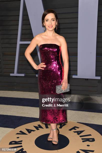 Zoe Lister-Jones attends the 2018 Vanity Fair Oscar Party hosted by Radhika Jones at the Wallis Annenberg Center for the Performing Arts on March 4,...