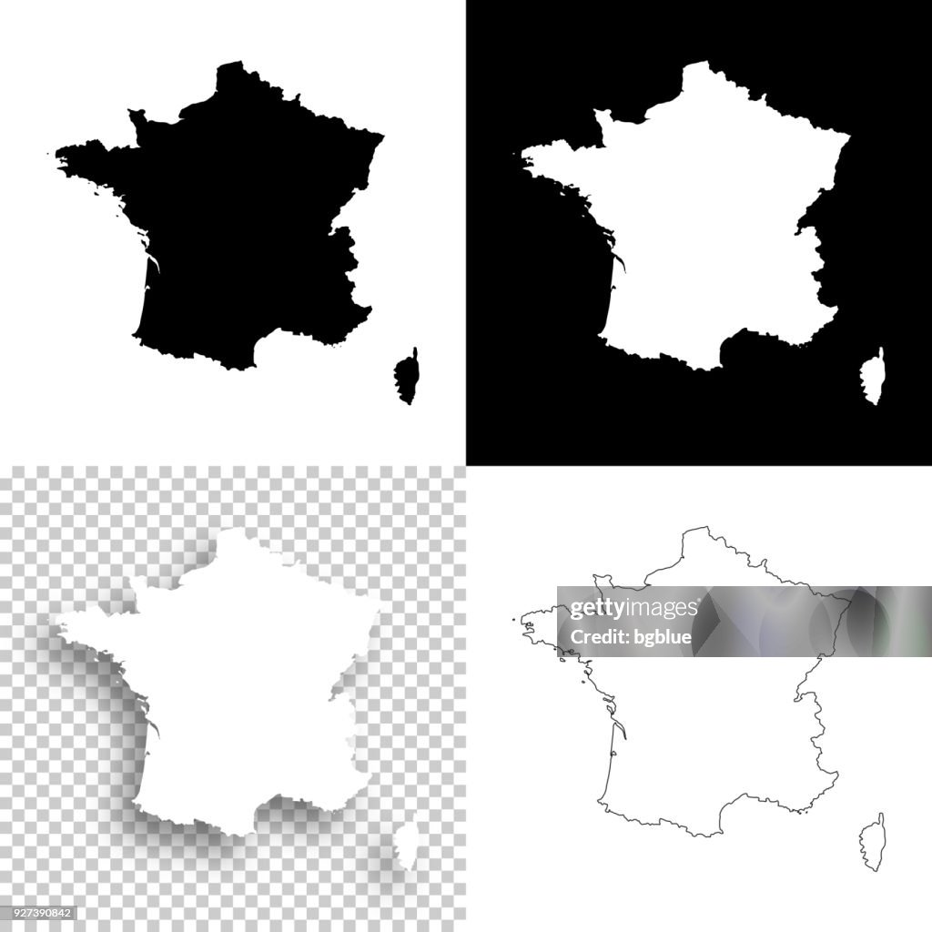France maps for design - Blank, white and black backgrounds