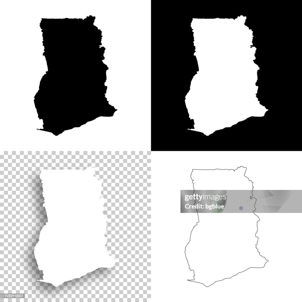 Mapas de Gana para o design - em branco, planos de fundo brancos e pretos