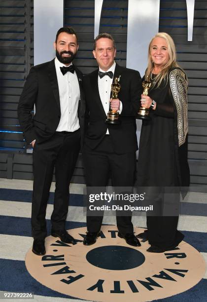 Adrian Molina, Lee Unkrich and Darla K. Anderson attend the 2018 Vanity Fair Oscar Party hosted by Radhika Jones at Wallis Annenberg Center for the...