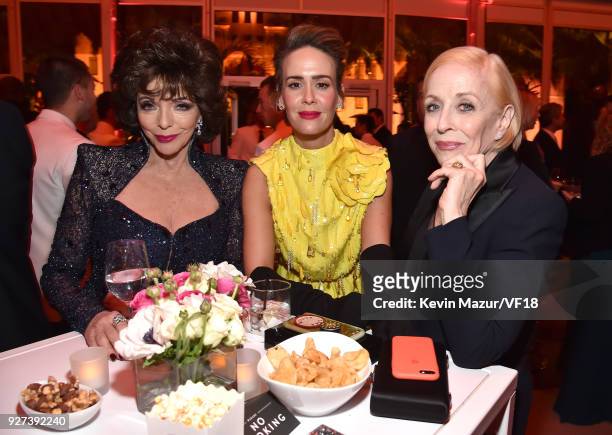 Joan Collins, Sarah Paulson and Holland Taylor attend the 2018 Vanity Fair Oscar Party hosted by Radhika Jones at Wallis Annenberg Center for the...