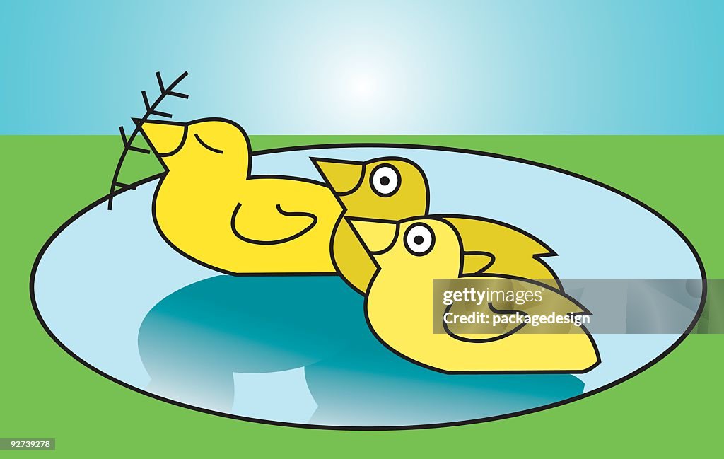 Chicks in Pond - Vector