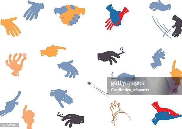 hand ideograms - multiple hands pointing stock illustrations