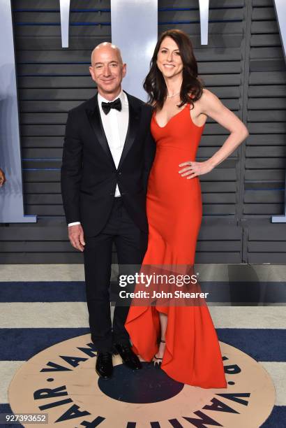 Amazon CEO Jeff Bezos and MacKenzie Bezos attend the 2018 Vanity Fair Oscar Party hosted by Radhika Jones at Wallis Annenberg Center for the...