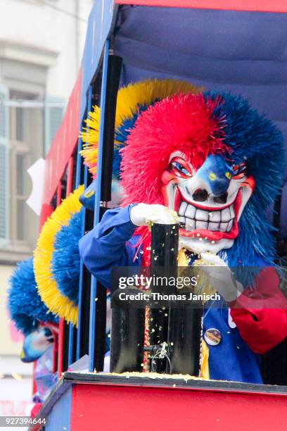a waggis during the parade of the basler fasnacht - waggis stock pictures, royalty-free photos & images