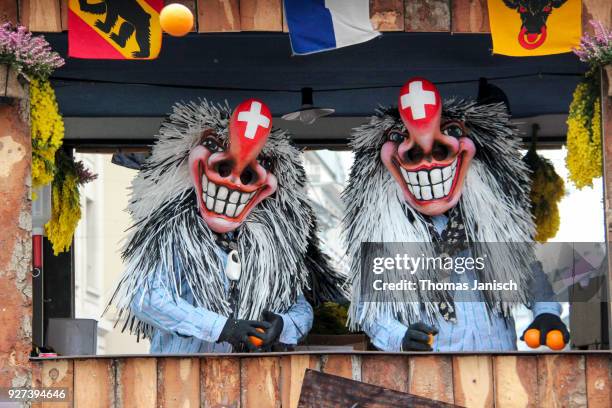 waggis during the parade of the basler fasnacht - waggis stock pictures, royalty-free photos & images
