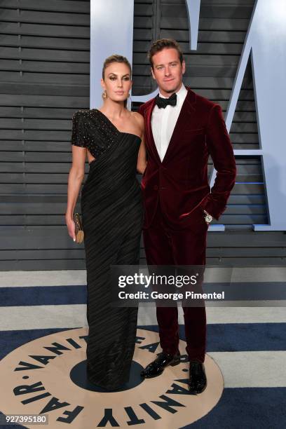 Elizabeth Chambers and Armie Hammer attend the 2018 Vanity Fair Oscar Party hosted by Radhika Jones at Wallis Annenberg Center for the Performing...