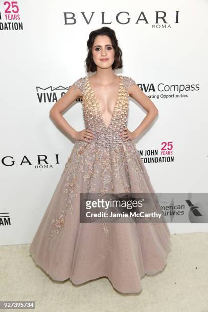 Laura Marano attends the 26th annual Elton John AIDS Foundation Academy Awards Viewing Party sponsored by Bulgari, celebrating EJAF and the 90th...