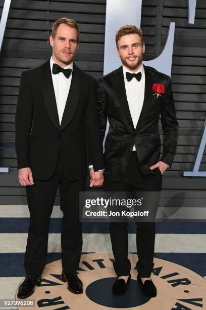 Matthew Wilkas and Gus Kenworthy attend the 2018 Vanity Fair Oscar Party hosted by Radhika Jones at Wallis Annenberg Center for the Performing Arts...