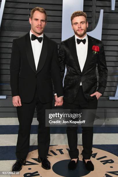 Matthew Wilkas and Gus Kenworthy attend the 2018 Vanity Fair Oscar Party hosted by Radhika Jones at Wallis Annenberg Center for the Performing Arts...