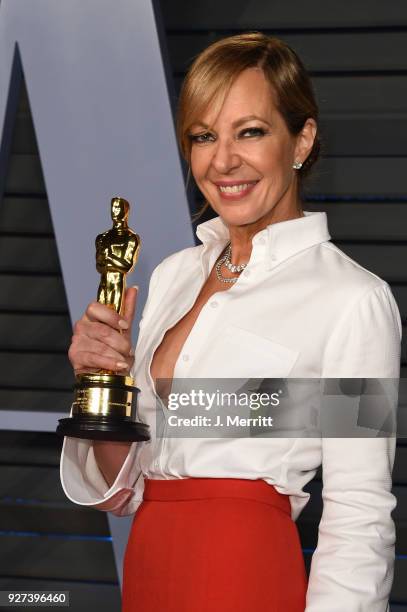 Actress Allison Janney attends the 2018 Vanity Fair Oscar Party hosted by Radhika Jones at the Wallis Annenberg Center for the Performing Arts on...