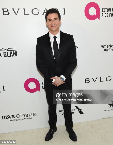 Sam Lerner attends the 26th annual Elton John AIDS Foundation Academy Awards Viewing Party sponsored by Bulgari, celebrating EJAF and the 90th...