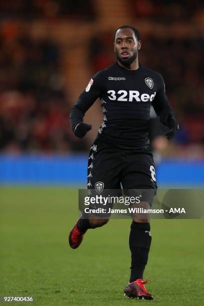 Vurnon Anita of Leeds United during the Sky Bet Championship match between Middlesbrough and Leeds United at Riverside Stadium on March 2, 2018 in...