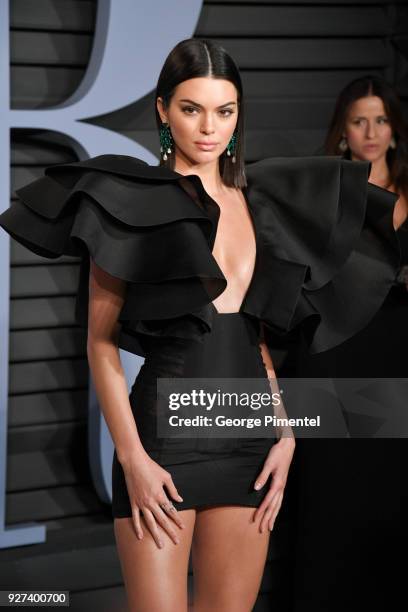 Kendall Jenner attends the 2018 Vanity Fair Oscar Party hosted by Radhika Jones at Wallis Annenberg Center for the Performing Arts on March 4, 2018...