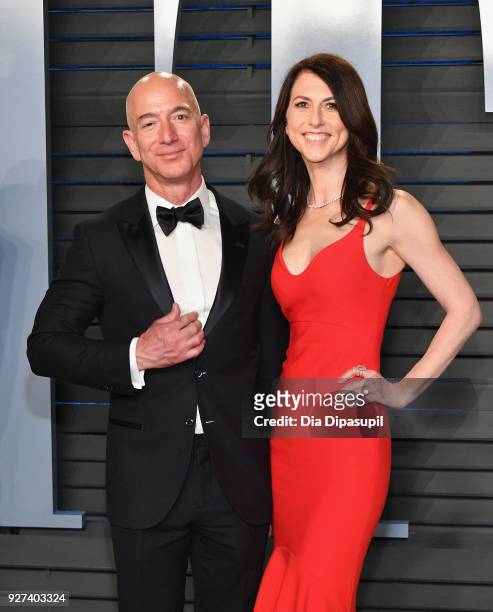 Jeff Bezos and MacKenzie Bezos attend the 2018 Vanity Fair Oscar Party hosted by Radhika Jones at Wallis Annenberg Center for the Performing Arts on...