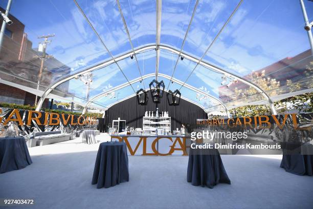 Decor is displayed during the 26th annual Elton John AIDS Foundation Academy Awards Viewing Party sponsored by Bulgari, celebrating EJAF and the 90th...