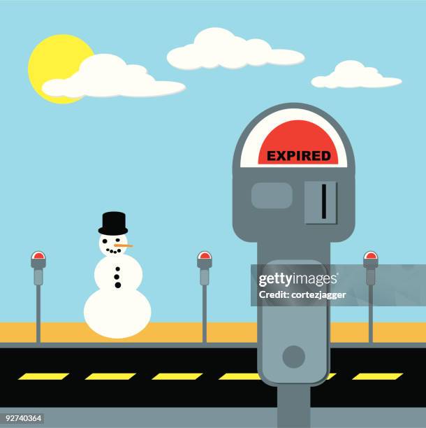 ilustrações de stock, clip art, desenhos animados e ícones de boneco de neve com sol (ilustração vetorial - parking meter