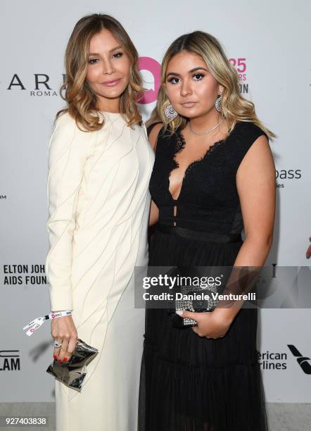 Lola Karimova-Tillyaeva and guest attend Elton John AIDS Foundation 26th Annual Academy Awards Viewing Party at The City of West Hollywood Park on...