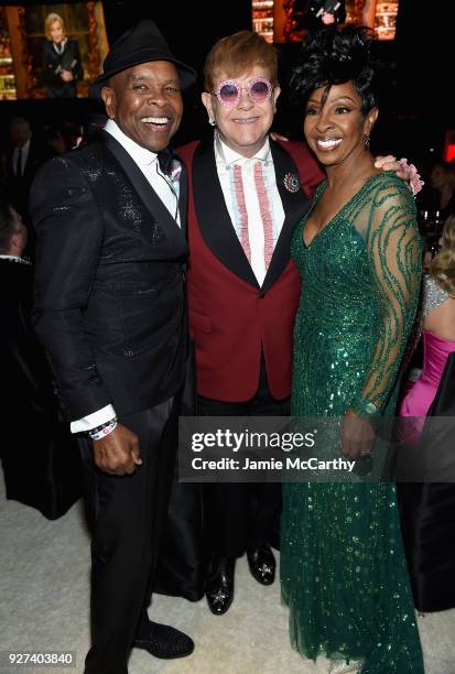 Merald "Bubba" Knight, Sir Elton John, and Gladys Knight attend the 26th annual Elton John AIDS Foundation Academy Awards Viewing Party sponsored by...