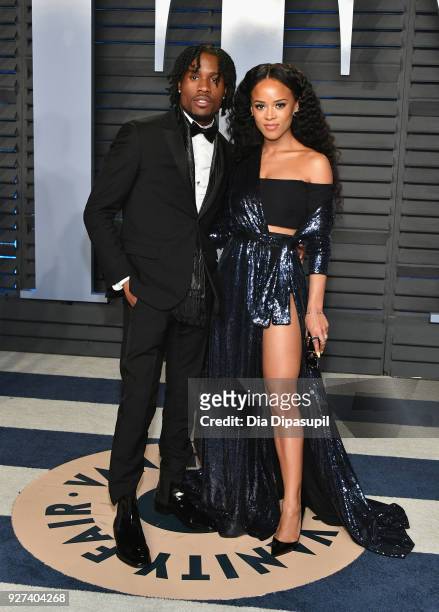 Shameik Moore and Serayah attends the 2018 Vanity Fair Oscar Party hosted by Radhika Jones at Wallis Annenberg Center for the Performing Arts on...