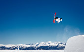 Amazing freestyle skiing jumps in the Pyrenees mountains