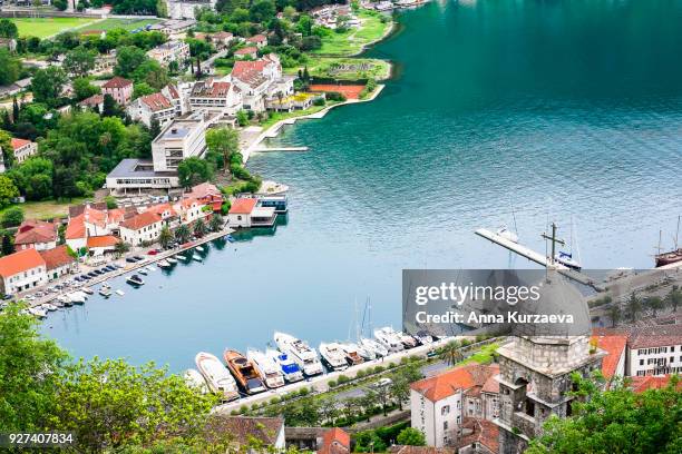 beautiful landscape of the kotor bay from the peak of lovchen mountain in kotor, montenegro. natute background. bay of kotor bay is one of the most beautiful places on adriatic sea. - kotor bay 個照片及圖片檔