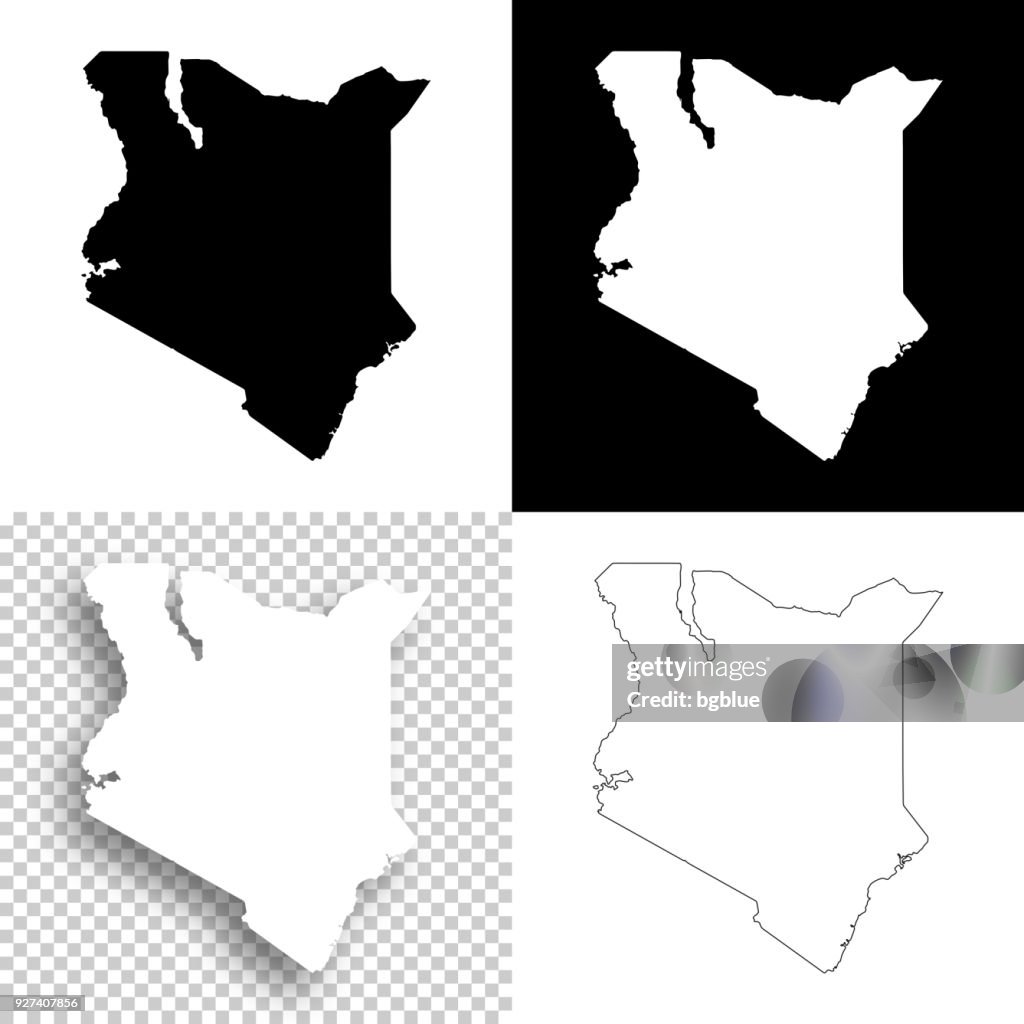 Kenia-Karten für Design - leere, weiße und schwarze Hintergründe