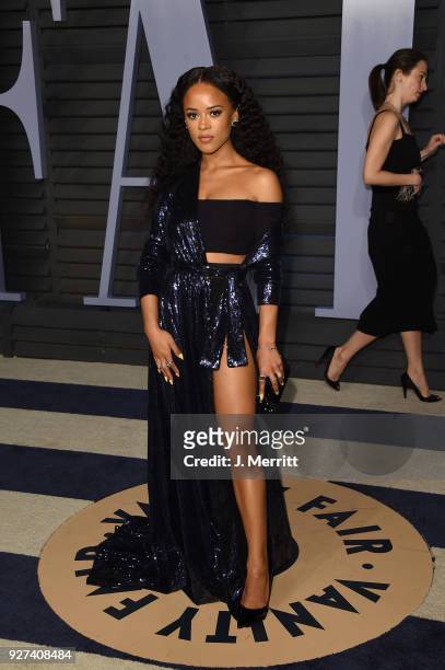 Serayah attends the 2018 Vanity Fair Oscar Party hosted by Radhika Jones at the Wallis Annenberg Center for the Performing Arts on March 4, 2018 in...