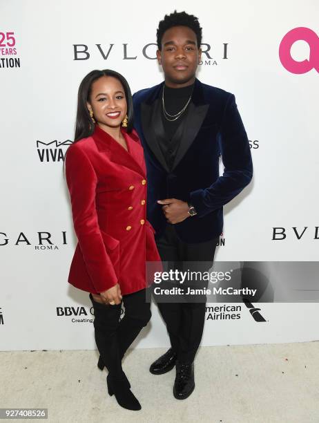 Rhyon Brown and Dexter Darden attend the 26th annual Elton John AIDS Foundation Academy Awards Viewing Party sponsored by Bulgari, celebrating EJAF...