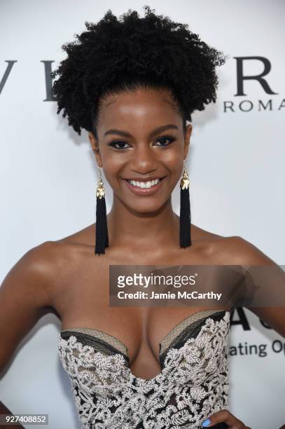 Ebonee Davis attend the 26th annual Elton John AIDS Foundation Academy Awards Viewing Party sponsored by Bulgari, celebrating EJAF and the 90th...