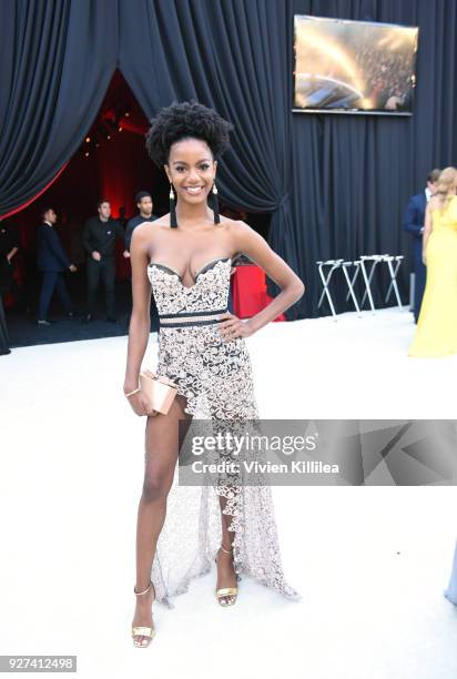 Ebonee Davis attends the 26th annual Elton John AIDS Foundation Academy Awards Viewing Party with cocktails by Clase Azul Tequila at The City of West...