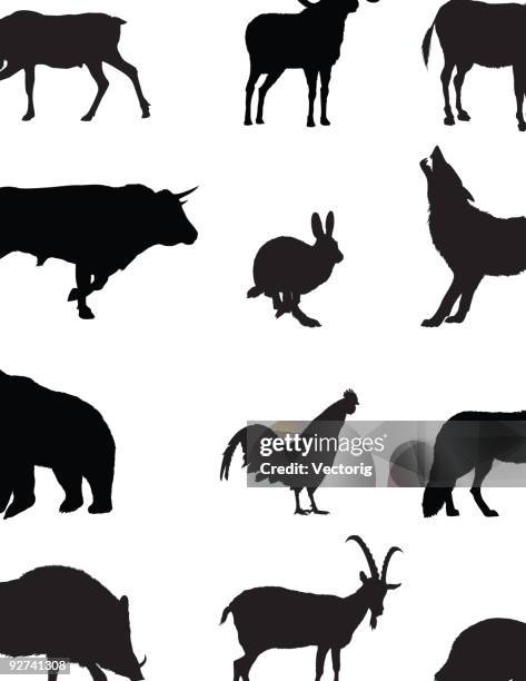 domestic and wild animals silhouette - moose-silhouette stock illustrations