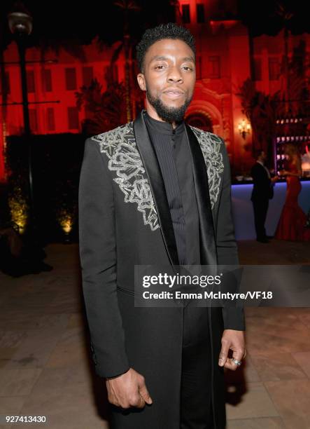 Chadwick Boseman attends the 2018 Vanity Fair Oscar Party hosted by Radhika Jones at Wallis Annenberg Center for the Performing Arts on March 4, 2018...