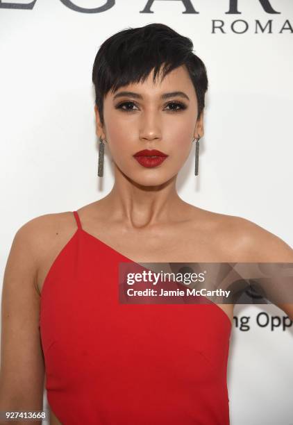 Andy Allo attends the 26th annual Elton John AIDS Foundation Academy Awards Viewing Party sponsored by Bulgari, celebrating EJAF and the 90th Academy...