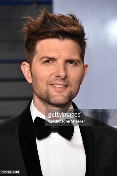 Actor Adam Scott attends the 2018 Vanity Fair Oscar Party hosted by Radhika Jones at Wallis Annenberg Center for the Performing Arts on March 4, 2018...