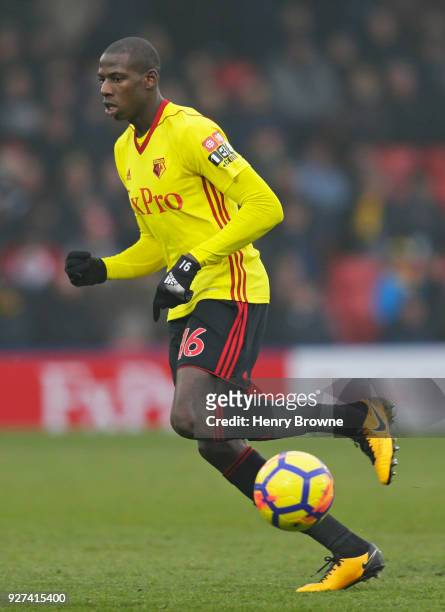 Abdoulaye Doucoure of Watford during the Premier League match between Watford and West Bromwich Albion at Vicarage Road on March 3, 2018 in Watford,...