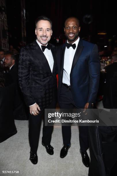 David Furnish and Nathaniel Mary Quinn attend the 26th annual Elton John AIDS Foundation Academy Awards Viewing Party sponsored by Bulgari,...