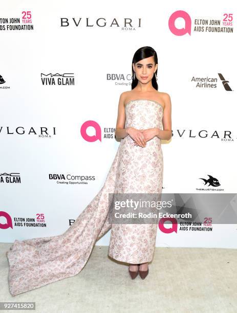 Sofia Carson attends the 26th annual Elton John AIDS Foundation's Academy Awards Viewing Party at The City of West Hollywood Park on March 4, 2018 in...