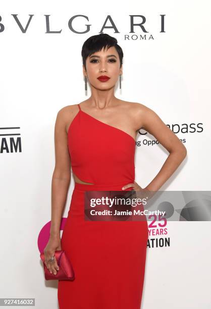 Andy Allo attends the 26th annual Elton John AIDS Foundation Academy Awards Viewing Party sponsored by Bulgari, celebrating EJAF and the 90th Academy...