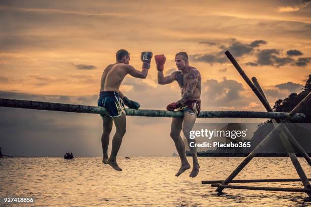 martial arts: muay thai boksen aqua stijl - ko lanta stockfoto's en -beelden