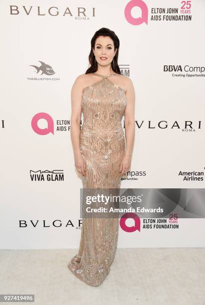 Actress Bellamy Young arrives at the 26th Annual Elton John AIDS Foundation's Academy Awards Viewing Party on March 4, 2018 in West Hollywood,...