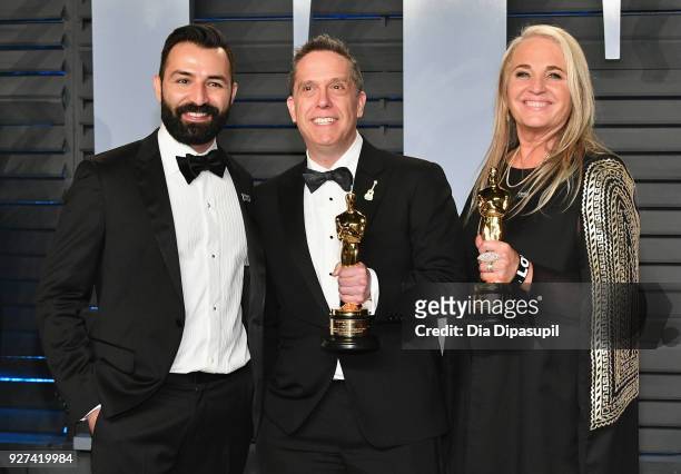 Adrian Molina, Lee Unkrich and Darla K. Anderson attend the 2018 Vanity Fair Oscar Party hosted by Radhika Jones at Wallis Annenberg Center for the...