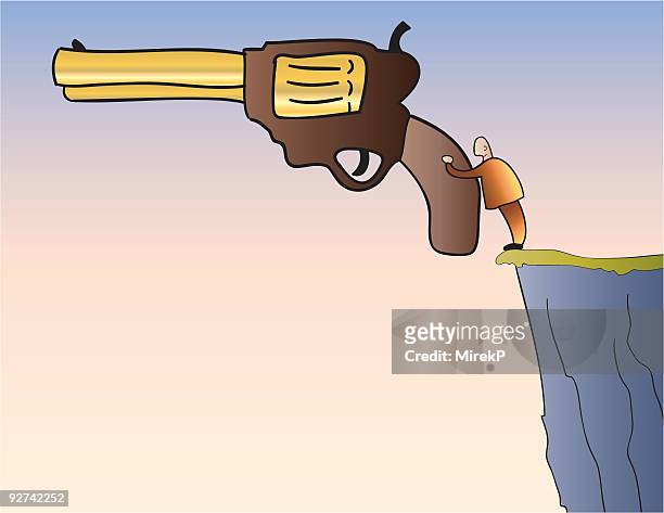 gold gun - trigger warning stock illustrations