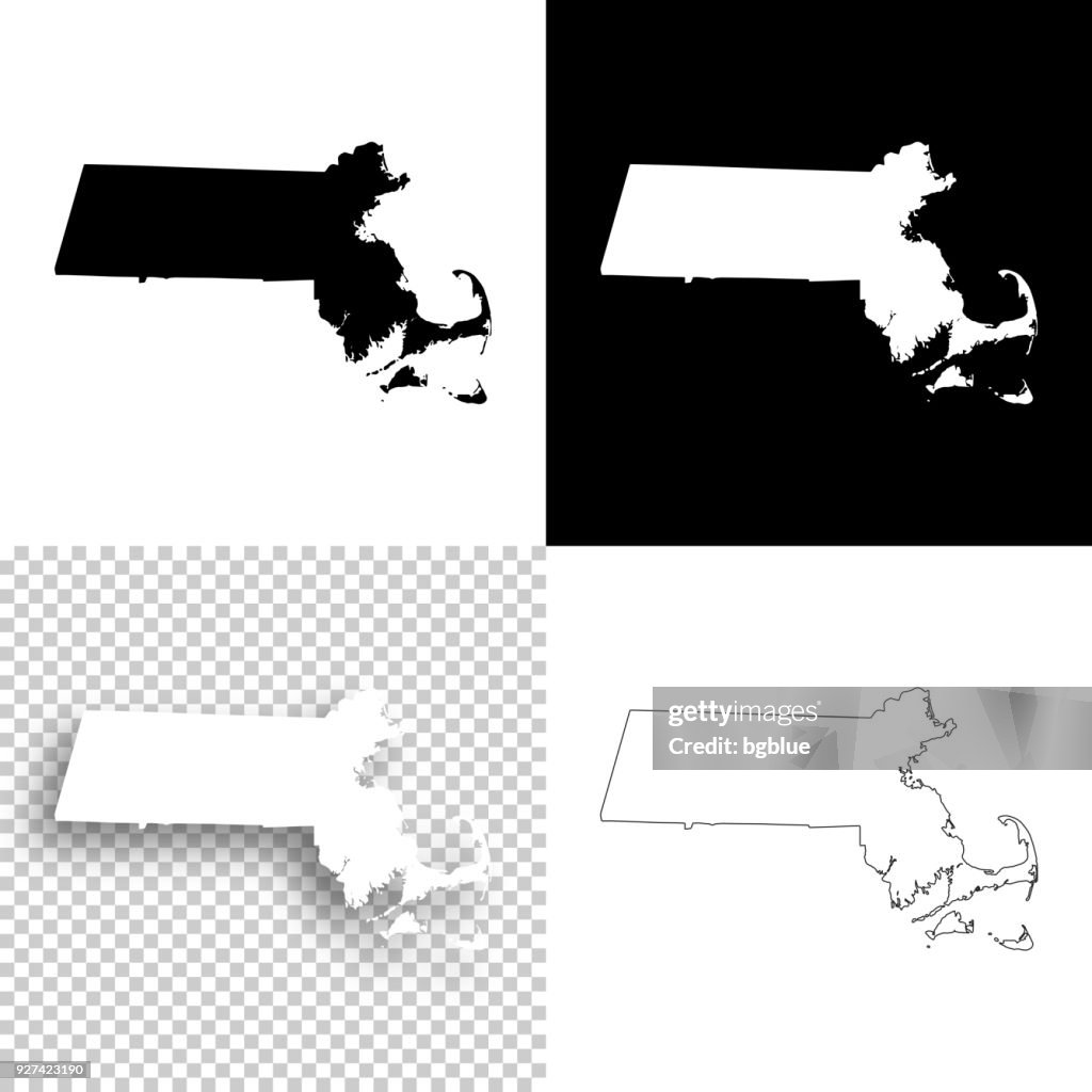Massachusetts maps for design - Blank, white and black backgrounds
