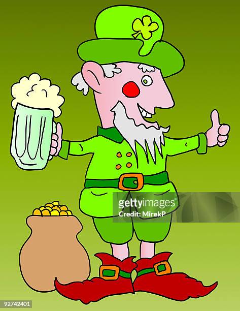 leprechaun mit bier - ehemalige irische währung stock-grafiken, -clipart, -cartoons und -symbole