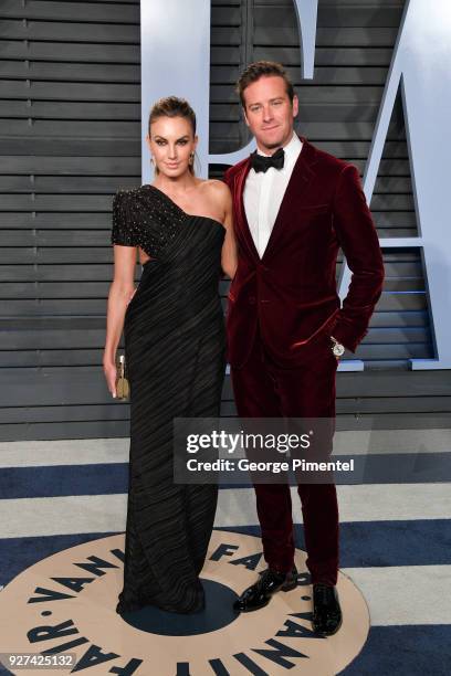 Elizabeth Chambers and Armie Hammer attend the 2018 Vanity Fair Oscar Party hosted by Radhika Jones at Wallis Annenberg Center for the Performing...