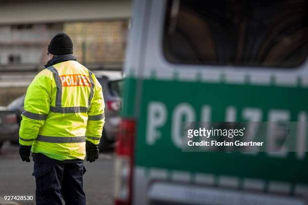 Police officer during a traffic control in Berlin on February 27, 2018 in Berlin, Germany.